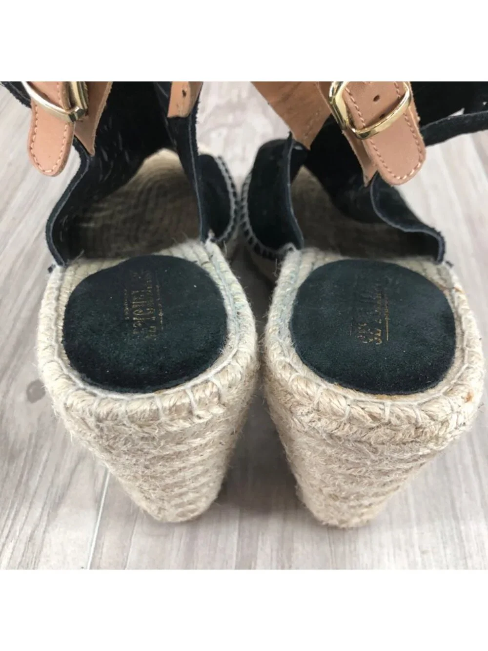 Seychelles Wedge Sandals Womens 8.5 Black Suede Buckle Stap Espadrille Shoes
